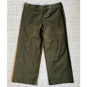 Liz Claiborne Womens Audra Khaki Green Flat Front Cotton Cropped Pants 8 NEW